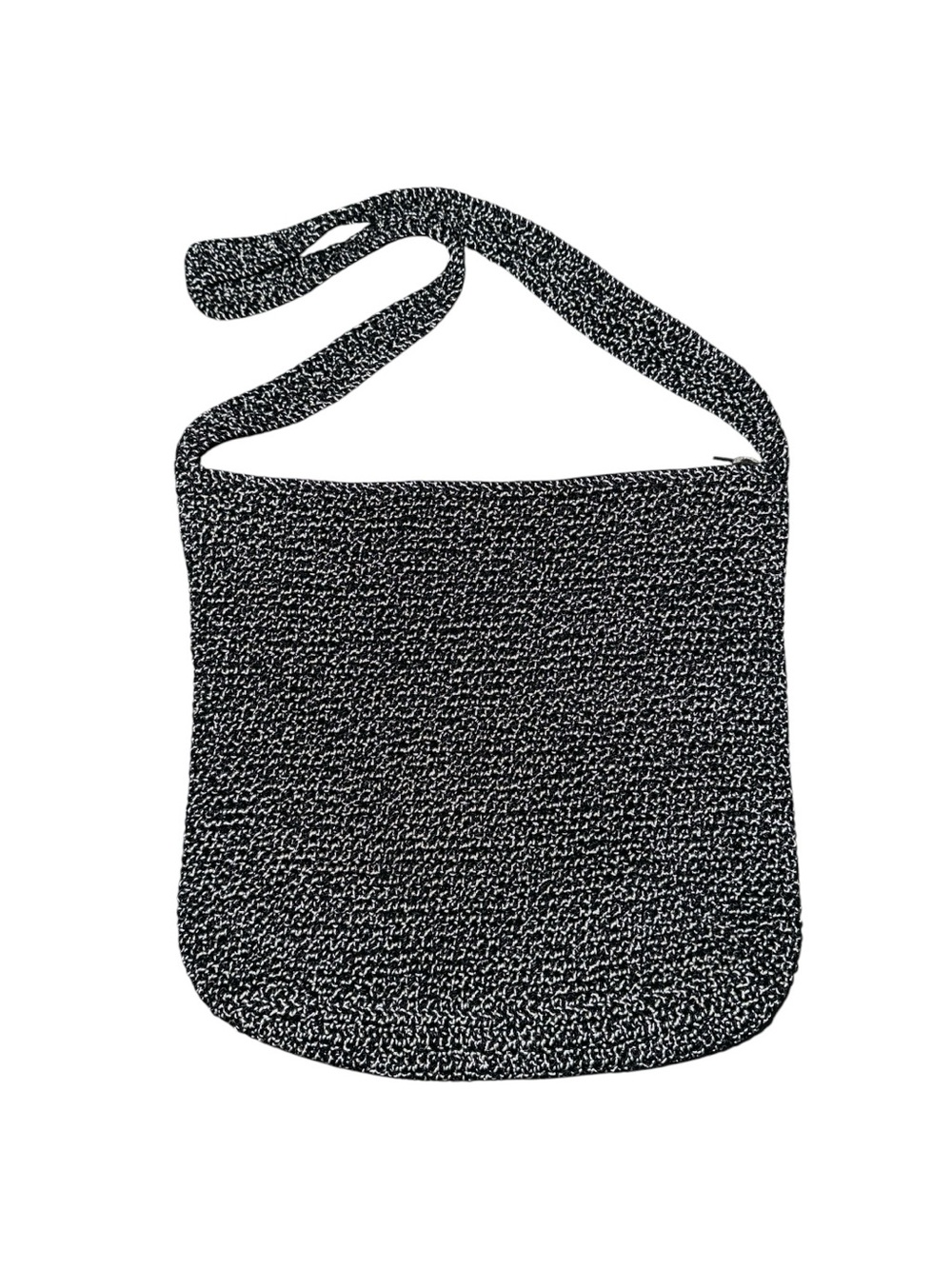 The Sak Bohemian Hippie Black & White Knit Shoulder Zip Bag